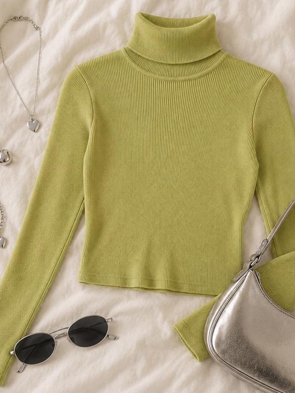 Forever 21 Lime Green Ribbed Turtleneck Sweater